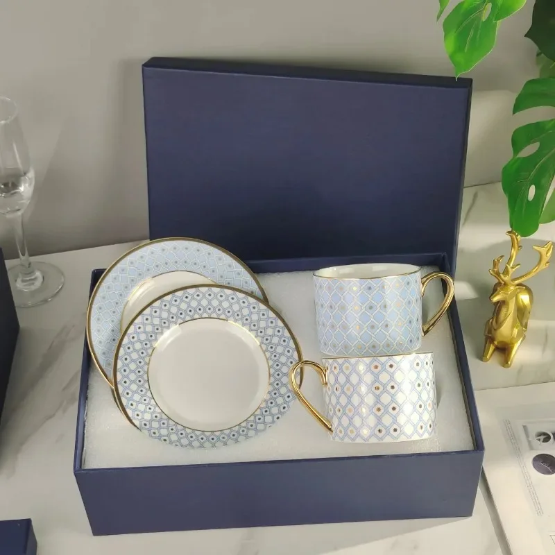 오후 티타임 및 커피타임을 위한 고급 식기류, 러시아 로얄 블루 본차이나 금도금 커피잔 세트
