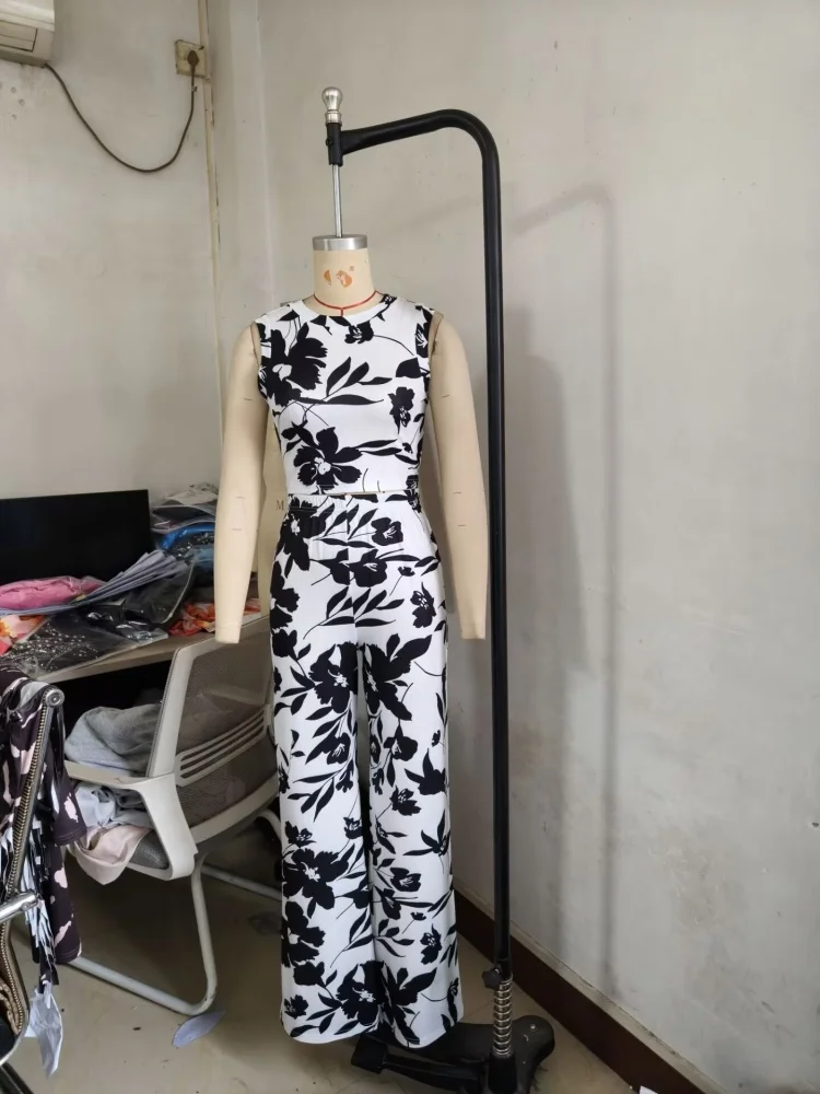 Wmstar Two Piece Sets Wholesale Sleeveless Vest High Waist Trousers Floral Print Matching Suit New in Summer Drop Shopping