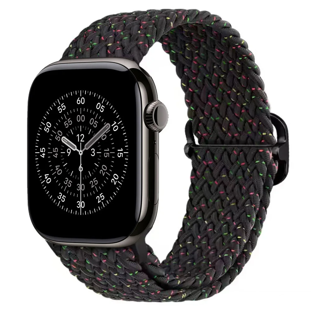Adjustable Elastic Nylon Braided Watch Strap, Black