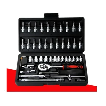 46Pcs/Box Wrench Screwdriver Socket Car Repair Tool Set Household Hand Tool Kit Carbon Steel Combination Set + Tool Box