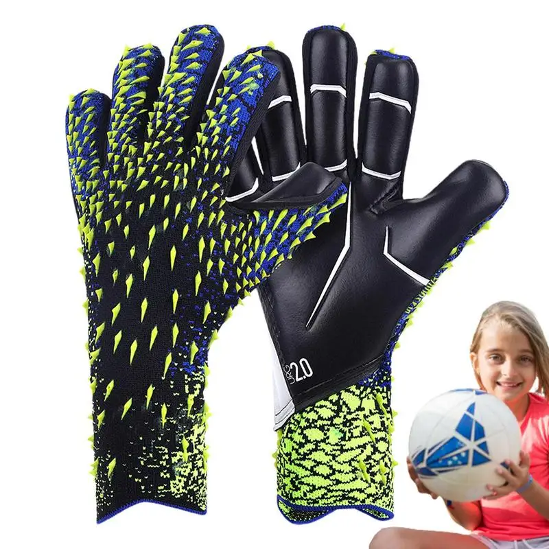 

1 Pair Kid Football Gloves Thickened Latex Children Goalkeeper Gloves Breathable Kid Goalie Gloves Adjustable 6-10Yards Optional