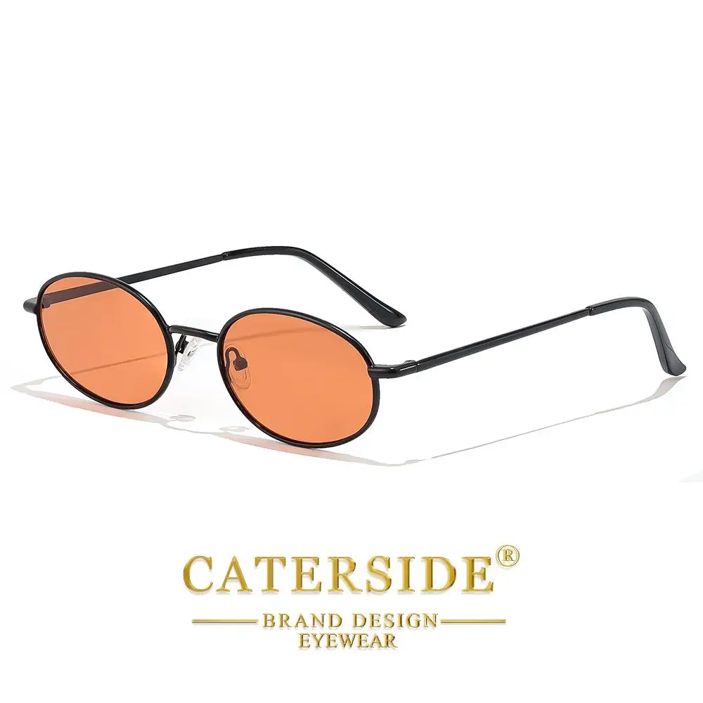 CATERSIDE Modische Herren-Sonnenbrille, Metall, oval, kleiner Rahmen, Sonnenbrille für Damen, Outdoor, Street, Hip-Hop, Dekorationsbrille, UV400 – Detail 5
