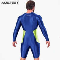 AMORESY Men Glossy Satin One Piece Tights Front Zipper Long Sleeve Spandex Sports Jumpsuit Fitness Gymnastics Overalls Bodysuits 2