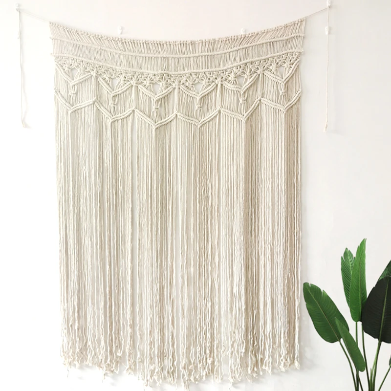

Curtains String Cotton Line Beige Curtain Bohemian Wave Macrame Window Blind Valance Room Divider Door Home Decorations