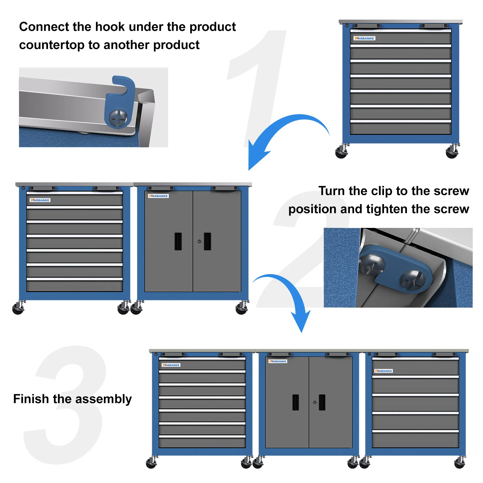 Combination Tool Cabinet,3 Different Types of Tool Cabinets with Connecting Buckle:5-Drawer/7-Drawer/Double-Door Tool Cabinet 3