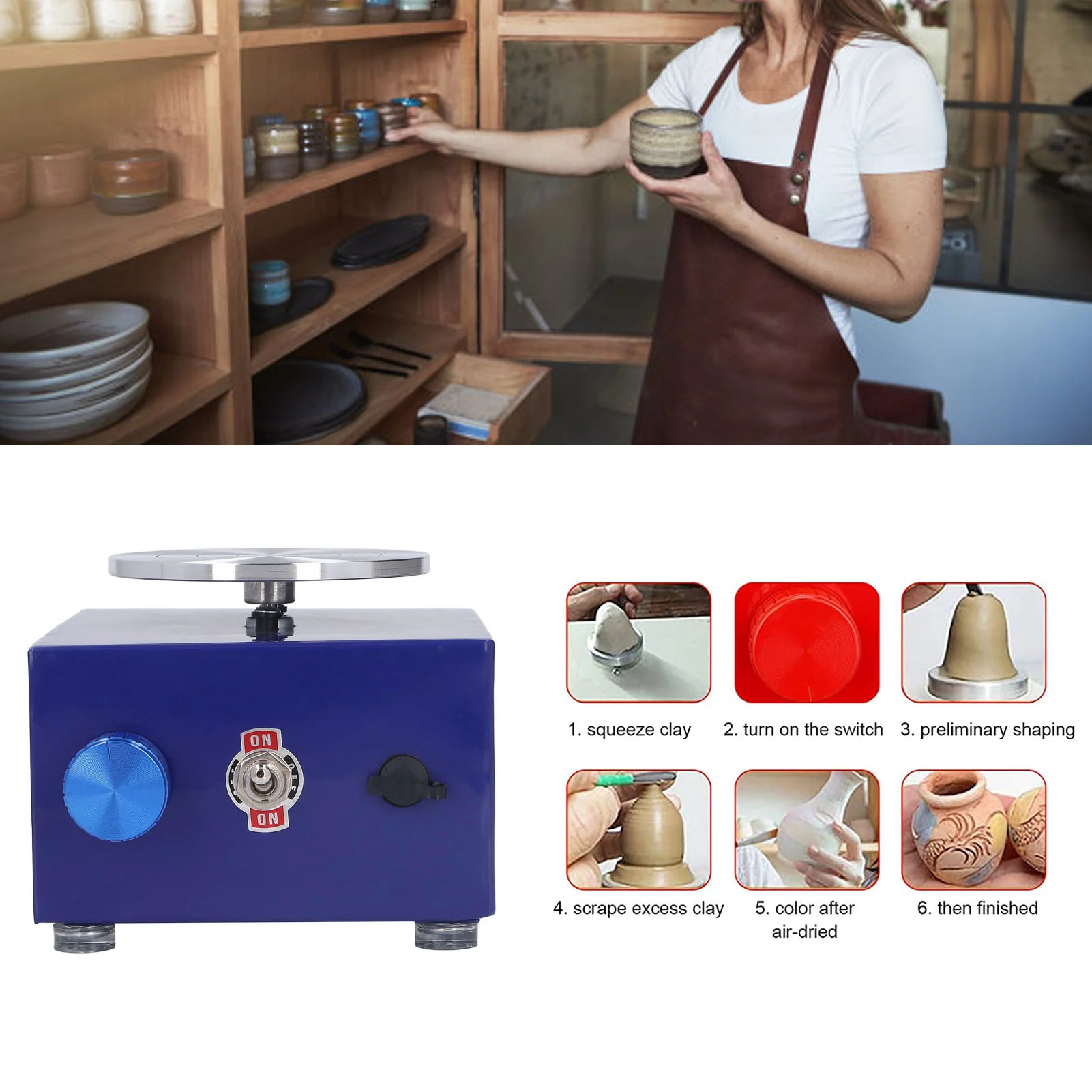 Mini Pottery Wheel Rustproof Turntable 100-240V Kids Pottery Machine for Kids