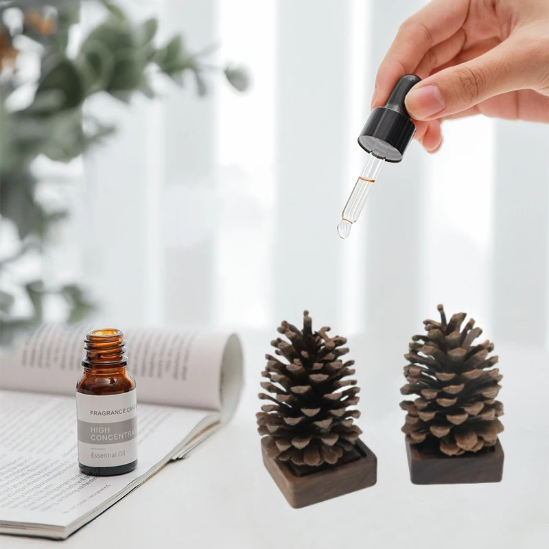 1pc Pinecone Wooden Essential Oil Diffuser Car Essential Oil Diffuser Wood Car Clip Base Home Yoga Push Aroma Inhaler