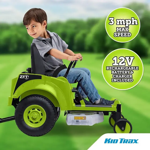 Ride-On Lawn Mower Toy for Kids, 12V Tractor, Twist & Turn, 3MPH, 77lbs Max, Ages 3-7, Green 5