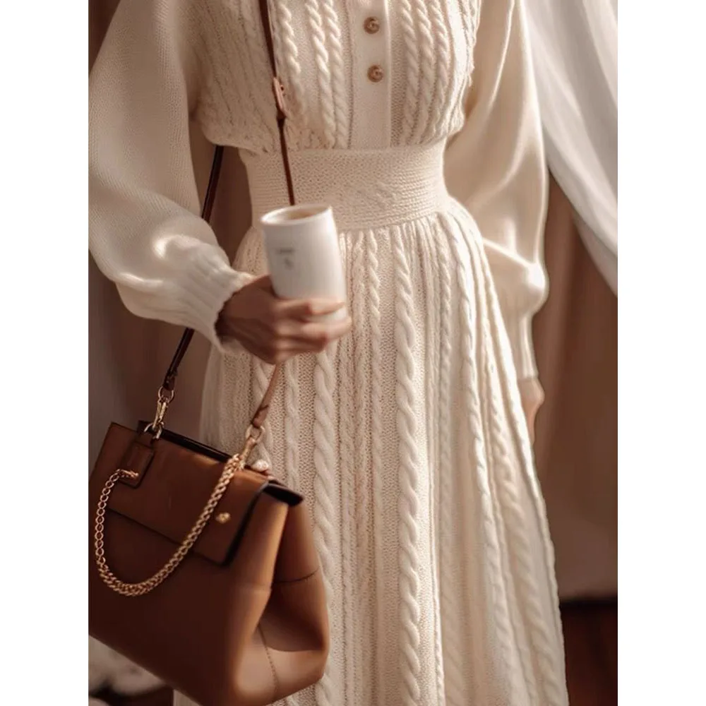 Abito lavorato a maglia twist da donna 2025 Autunno/Inverno Nuova vita sottile maglione pullover abito moda manica lunga maglione lavorato a maglia abiti 2