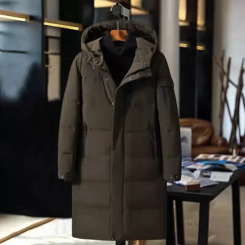 Winter men's long outdoor down jacket high quality thick white duck down warm hooded loose casual jacket mens coat size 5XL