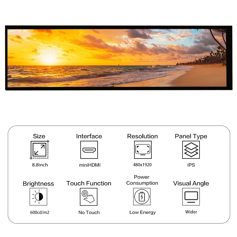 LESOWN LCD 모듈 패널 8.8 인치 LCD MIPI 480x1920 IPS 600Nits HDMI 긴 스트립 얇은 스크린 디스플레이(라스베리 파이 프린터용)