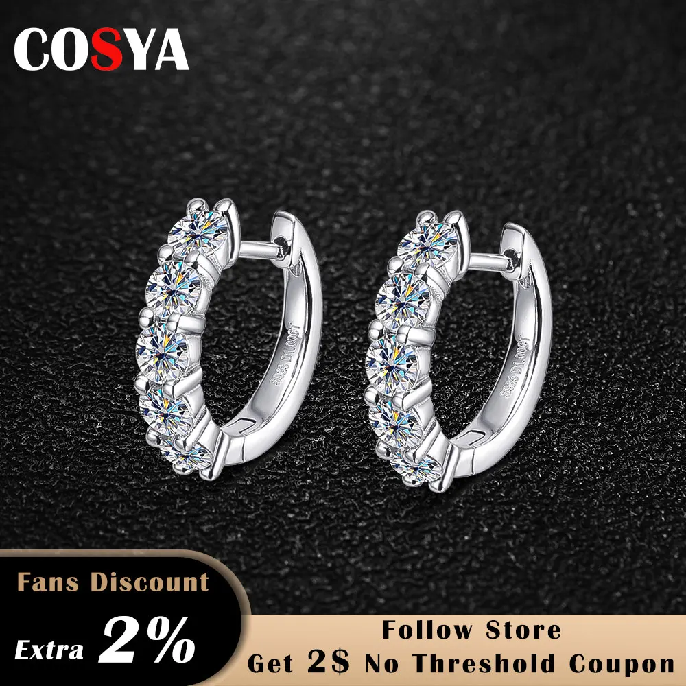 

COSYA Real Moissanite Stud Earrings For Women Luxury S925 Sterling Silver D Color Diamond Hoop Earring Wedding Fine Jewelry