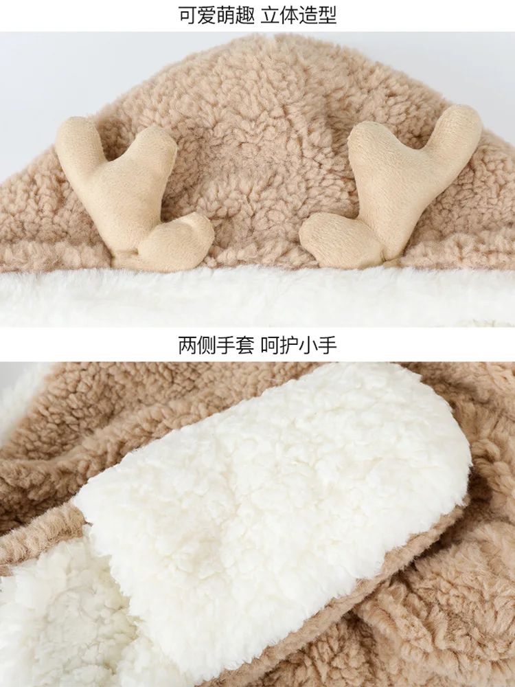 Children's all-in-one hat scarf and gloves for boys and girls to keep warm cold-proof Christmas suit available for