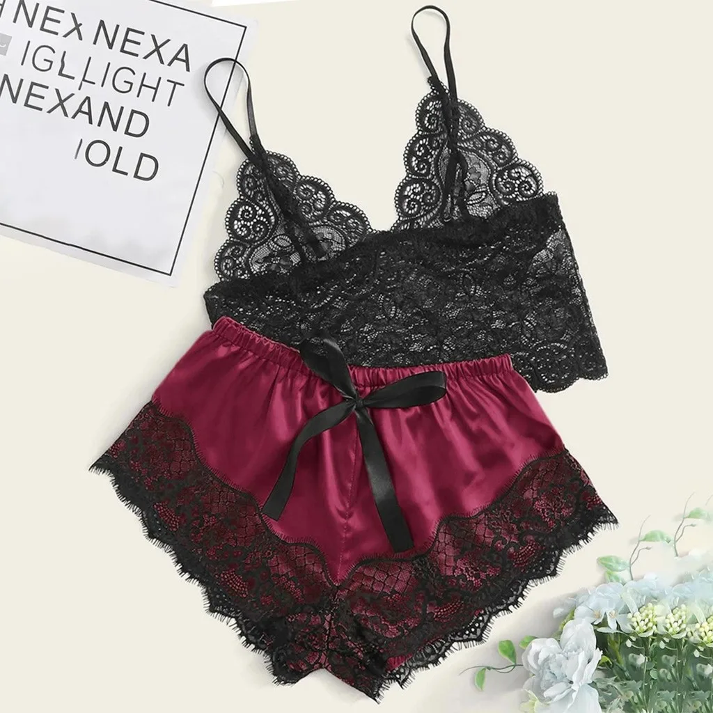 

Женский Пижамный костюм, модное эластичное атласное белье с V-образным вырезом, пикантное нижнее белье с бантом, пижама, комплект с шортами для сна, одежда для сна 2023