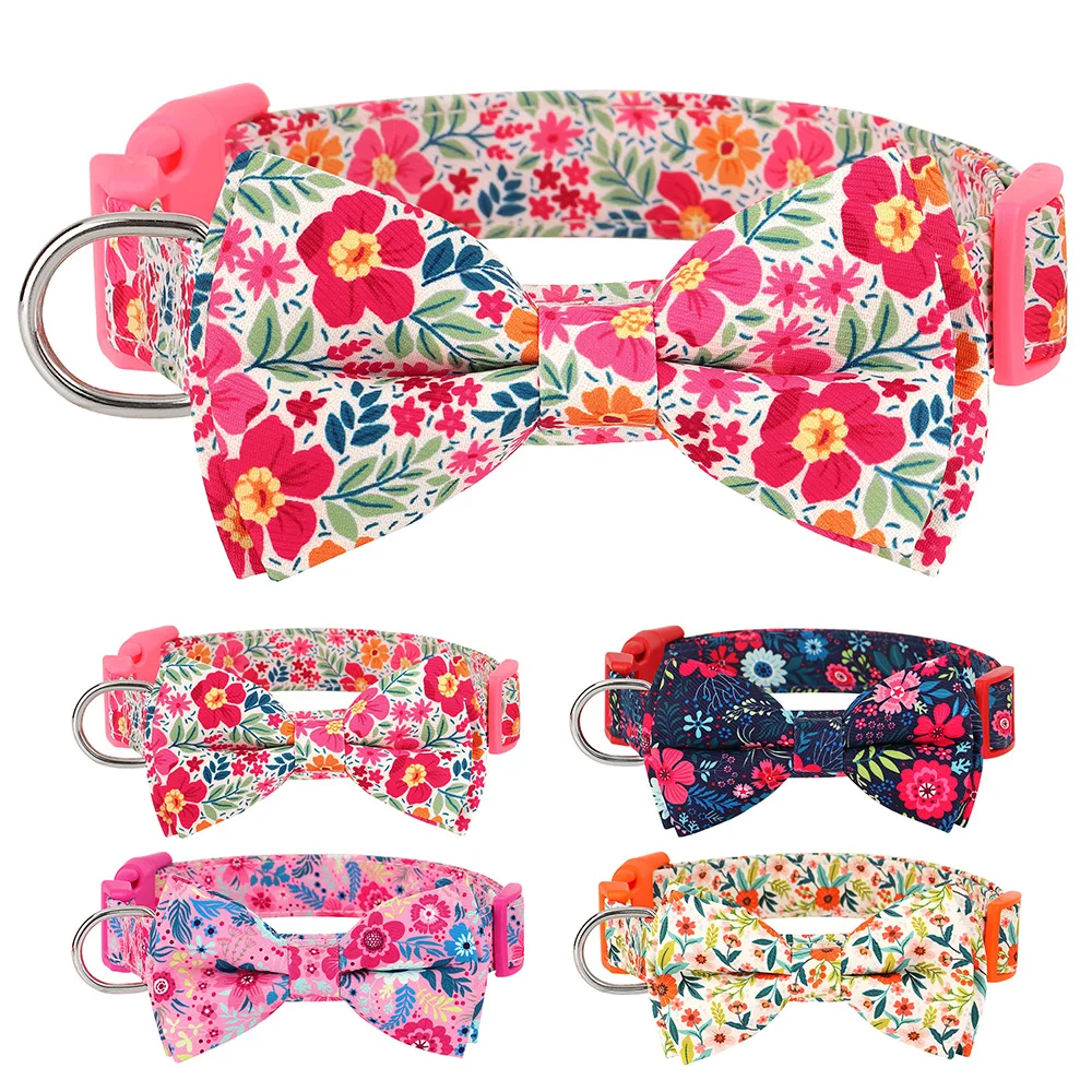 Flower Print Dog & Cats Collar With Bowknot Cute - PeticaDeals