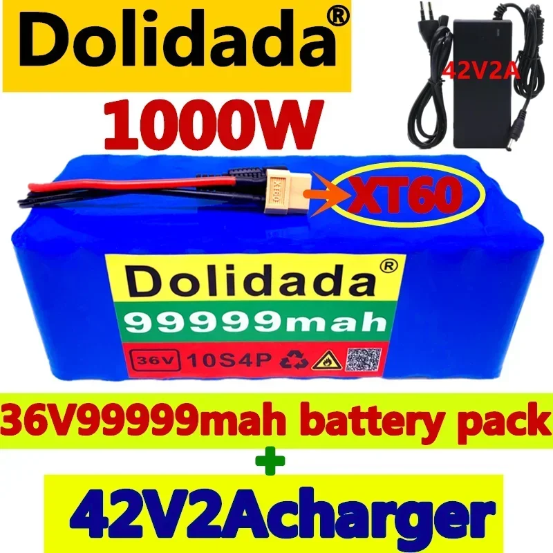 

XT60 Interface 36V Battery 10S4P 99999Ah Battery Pack 1000W High Power Battery 42V99999mAh Ebike Electric Bike BMS + 42v Charger