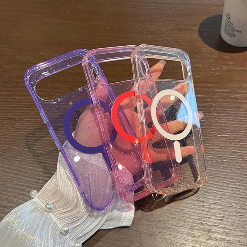 Transparent Acrylic Glitter MagSafe Case with Magnetic Wireless Charging Clear Cover