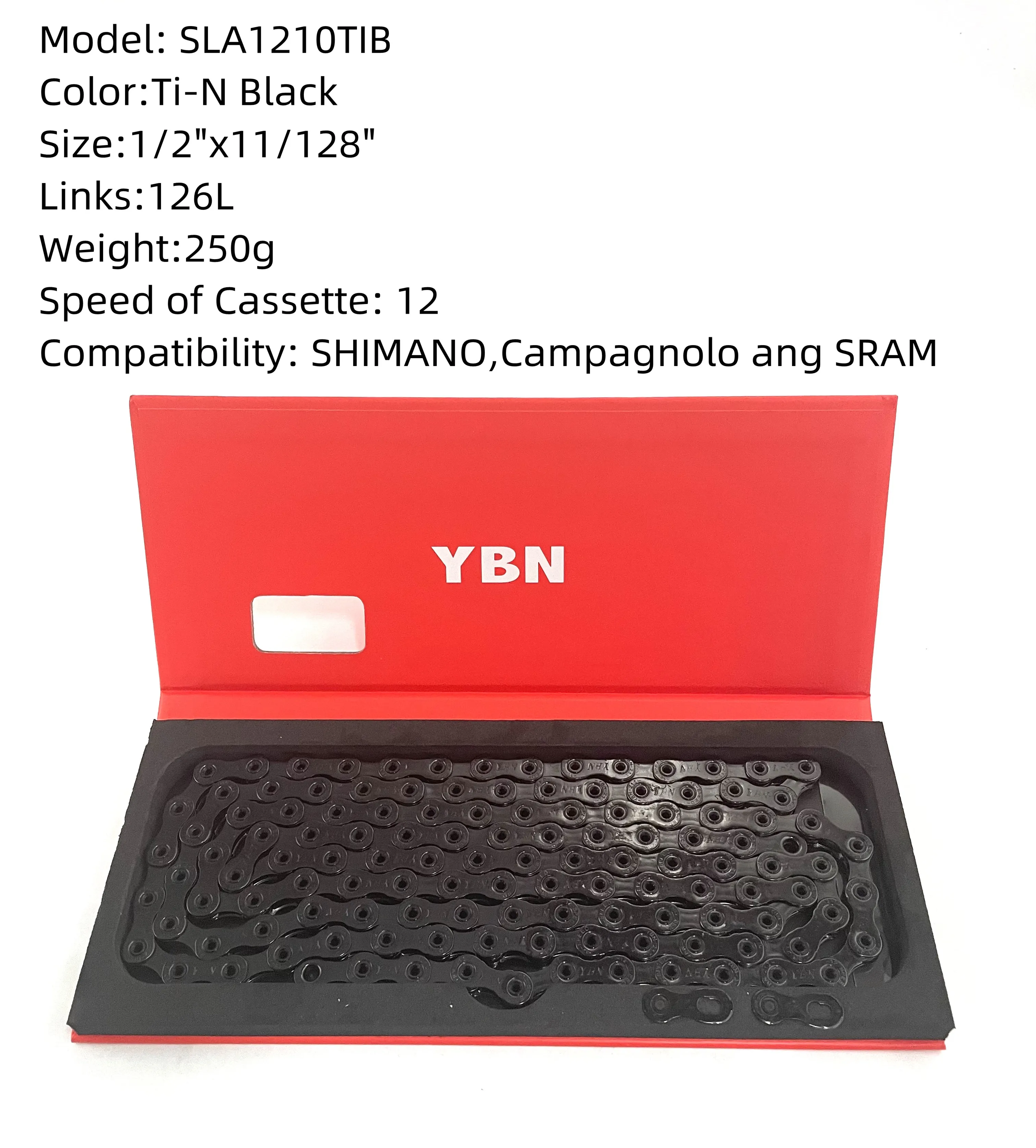 YBN Bike Chain  9 10 11 12s speed SLA Black hollow  oil slick Titanium coating MTB road bike chain for Shimano/ SRAM DLC Chain