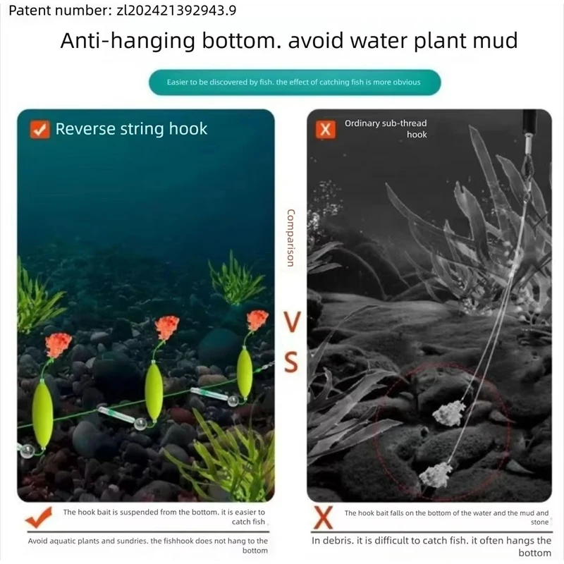 Description Picture 6 of item1 Set Three Reverse Hooks Fishing Rig Anti-tangle Snag Resistant Split Hook Rig Freshwater Saltwater Fishing Accessories