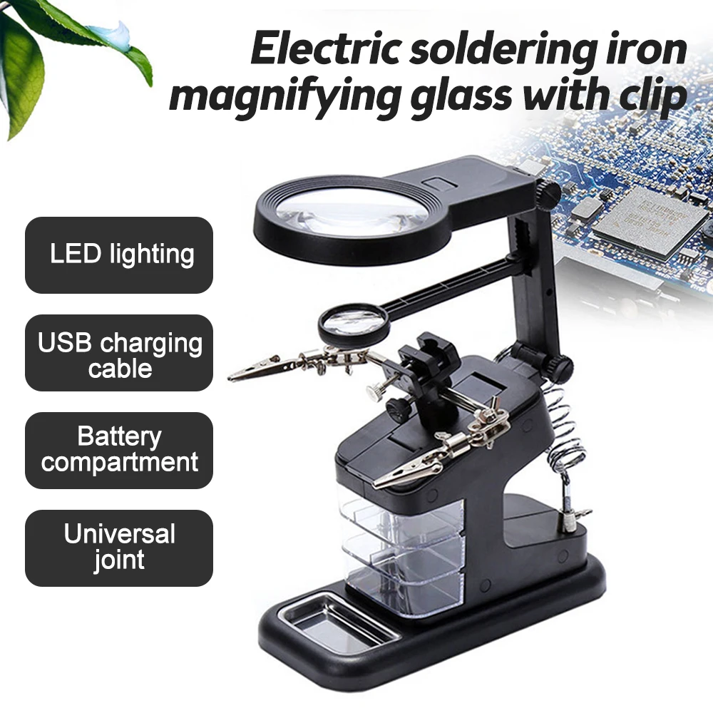 

Durable Soldering Iron Station Stand Table Welding Magnifying Glass Clip 3 Hands Helping Desktop Magnifier Soldering Repair Tool