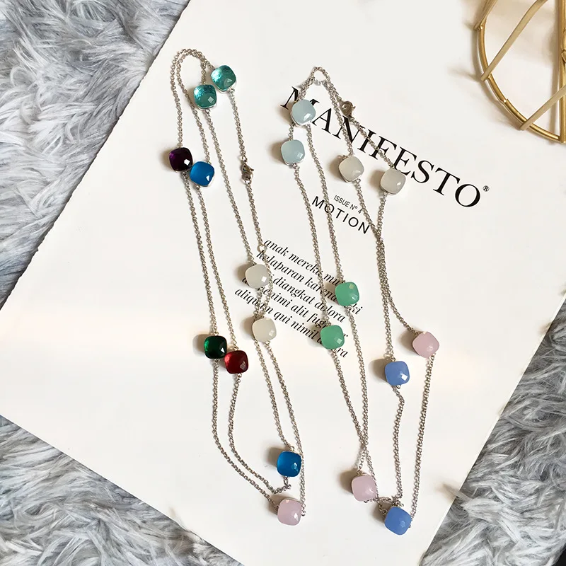 Fashion Women Jewelry Candy Salon Multicolor Crystal Necklace with 10 pcs Pendants Trendy long Necklaces Design Birthday Gift