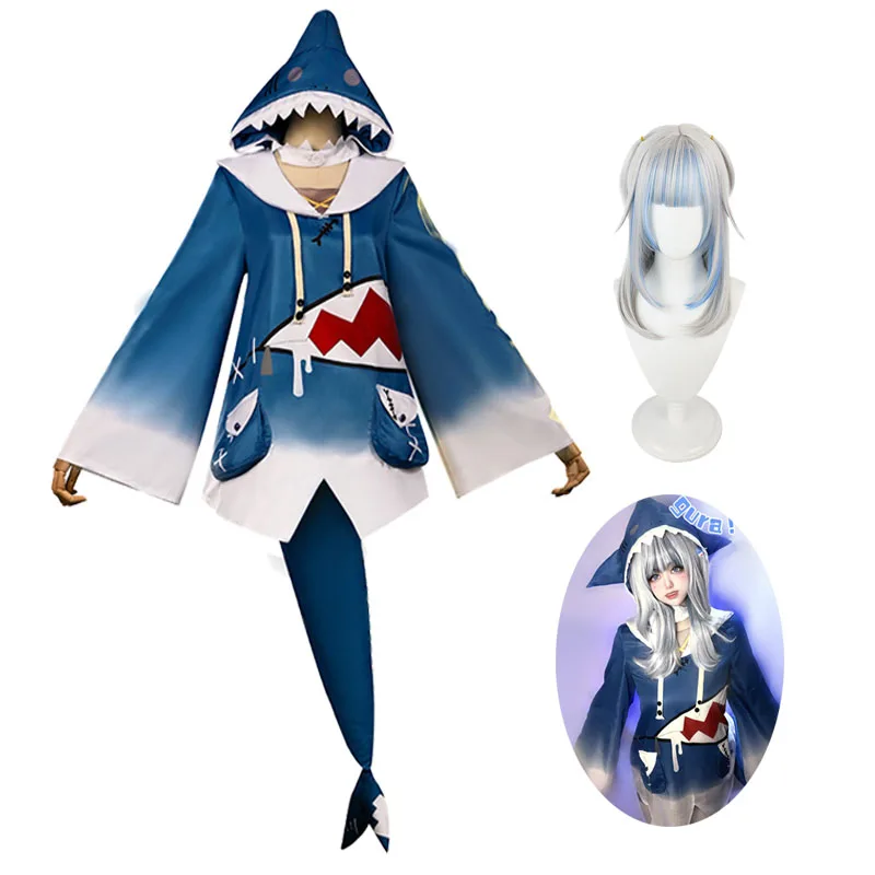 

VTuber Hololive Gawr Gura Dress W Tai Cosplay Costume Wig Women Anime Halloween Carnival Party Outfits