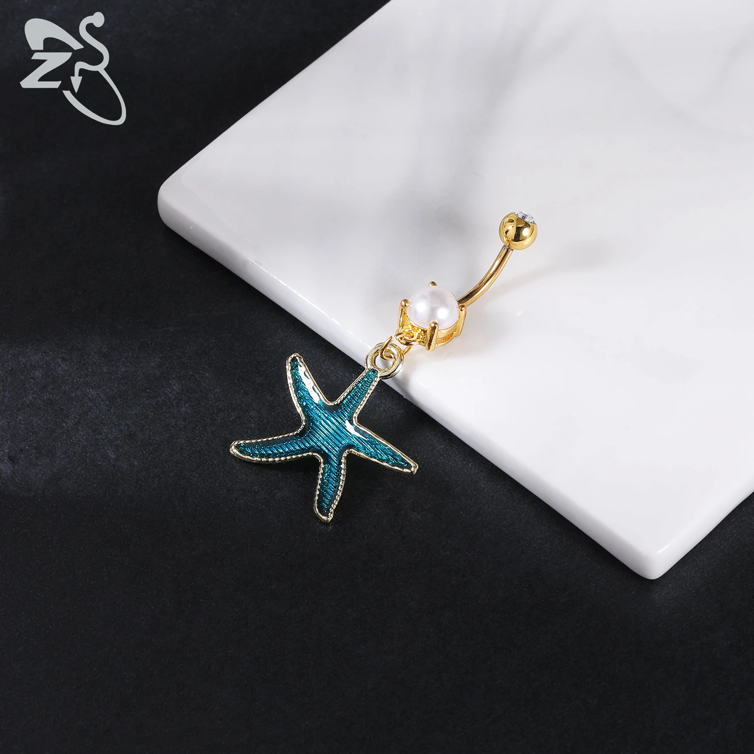 ZS 1 PC Cute Shell Pendant Belly Button Ring Moonstone Drop Belly Rings 14G Stainless Steel Summer Flower Navel Piercing Jewelry