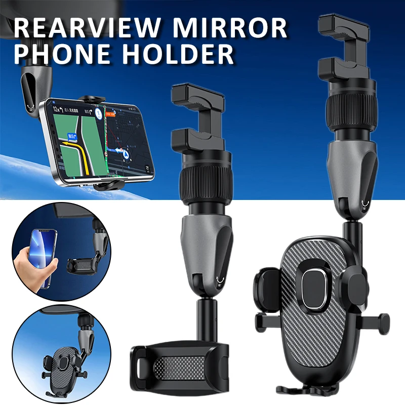 

Mayirt 1pc Rearview Mirror Phone Holder 360 Degree Rotatable Front And Rear Adjustment Car Universal Mobile Phones Bracket