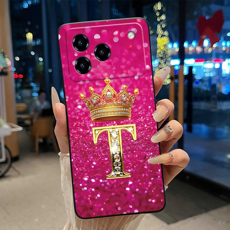 Elegant Shockproof Soft Silicone Black Phone Case with Golden Crown Design