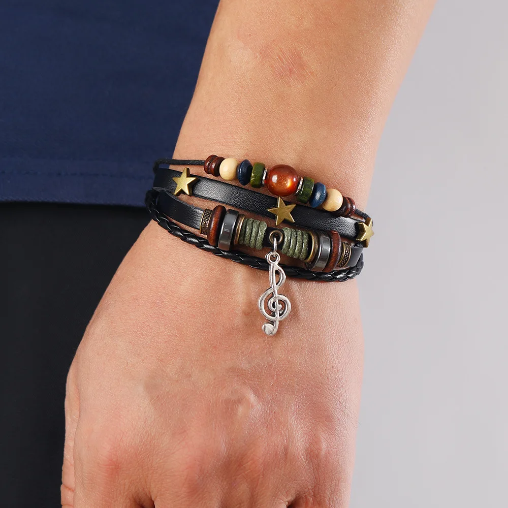 Vintage Leather Bracelet Fashion Hand-knitted Multi-layer Leather Bracelet and Fashion Men's Bracelet Wristbands Gift