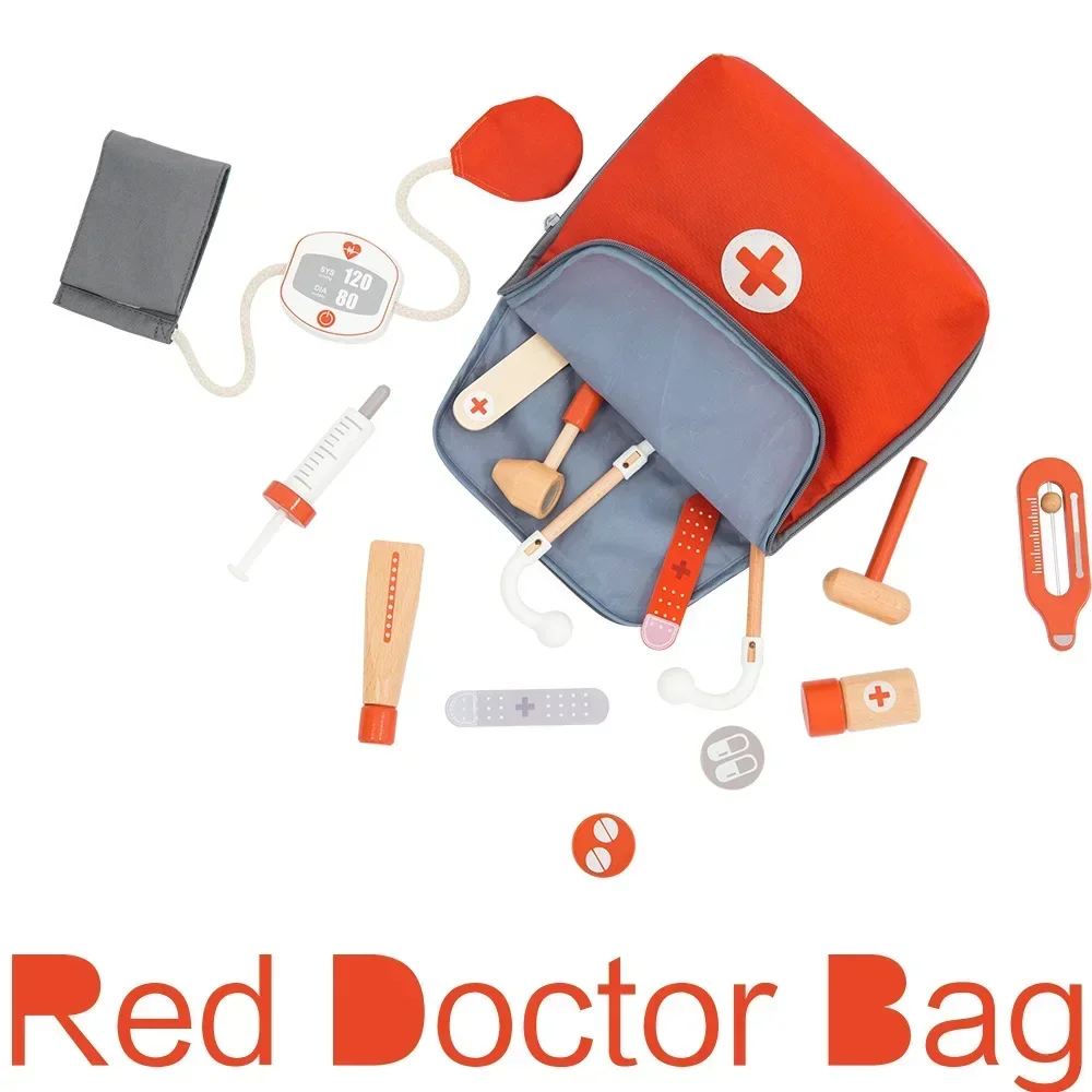 Doctor Play Set, Doctor Nurse Toys, Doctor Toys Kit, Dentist Play Set: Doctor Toys for Children Set Kids Wooden Pretend Play Kit Games for Girls Boys Red Medical Dentist Medicine Box Cloth Bags Gifts