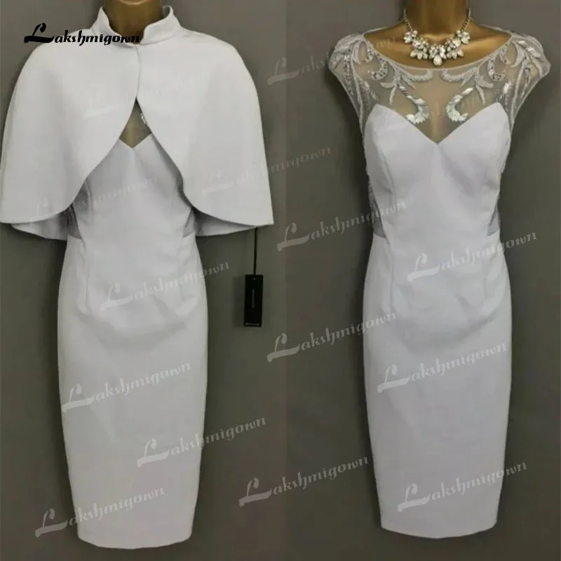 

Short Knee-Length Mother of the Bride Dress with Jacket Satin Illusion Sheath Robe Mere De Mariee Mother Of The Groom Dress 2022