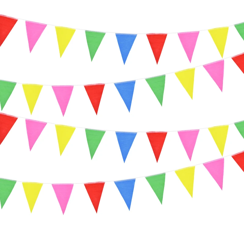 50 Meter 100 Flagge Dreieck Wimpelkette Girlande Kindergeburtstag Party Außendekoration Hochzeit Babyparty Mehrfarbiges Hängebanner – Detail 5