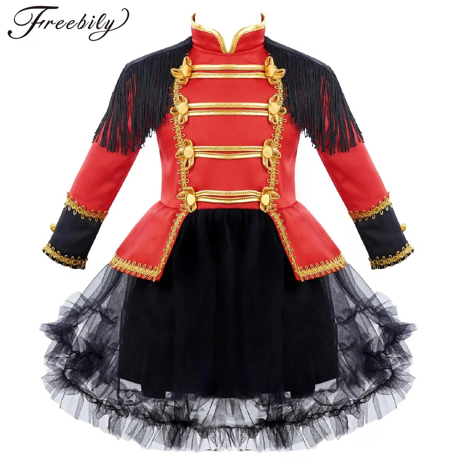 

Kids Baby Girls Circus Clothes Long Sleeve Tassels Mesh Tutu Dress Halloween Theme Party Carnival Performance Cosplay Costume