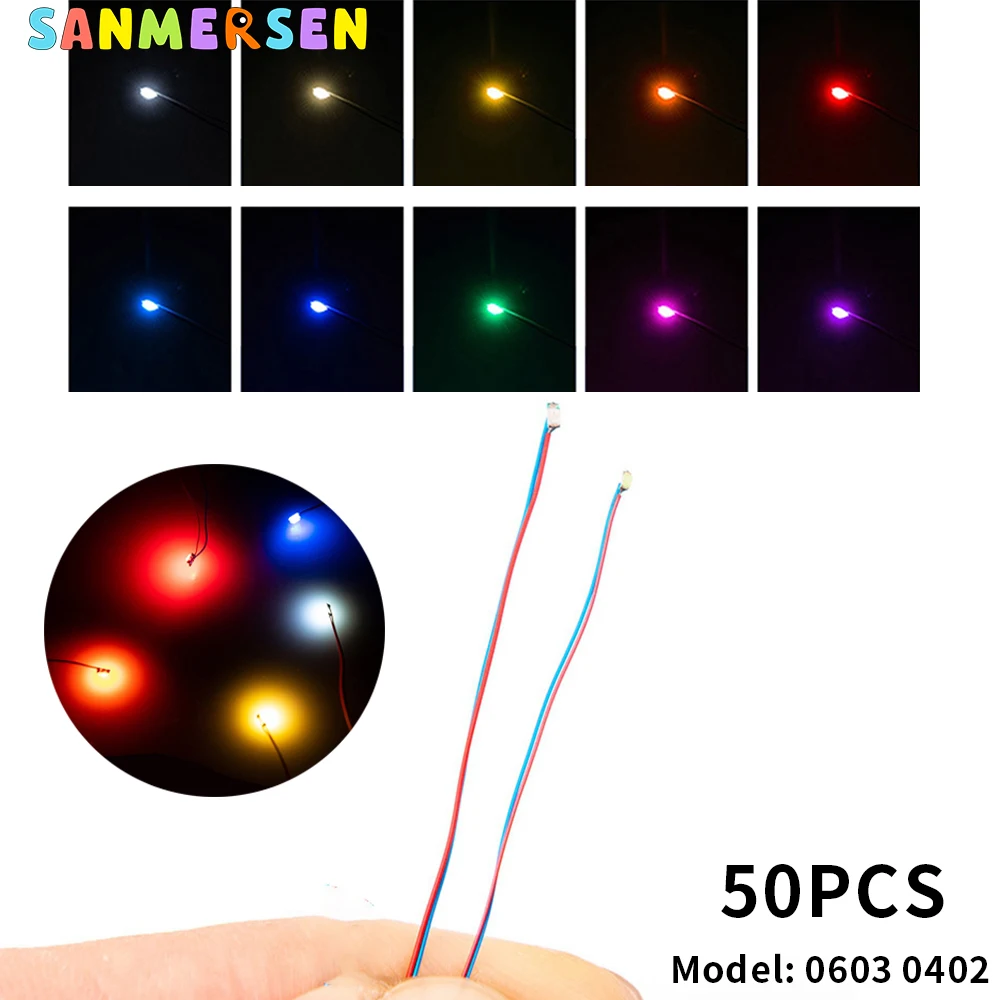 

50pcs 0402 0603 0805 1206 SMD Lamp Wired Micro Litz Led Pre-Soldered Chip Wired 30cm 3V DIY Railway Models Scenes Toy Light