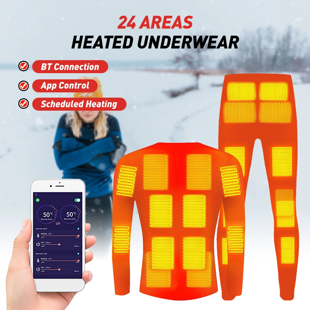 

Heated Underwear for Men and Women Winter Warm 24 Areas Electric USB Heated Heating Shirt and Pants Set 5 Temperature Settings