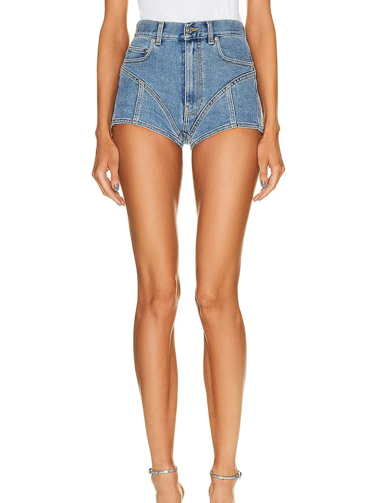 Drill Chain Stitching Washed Denim Shorts