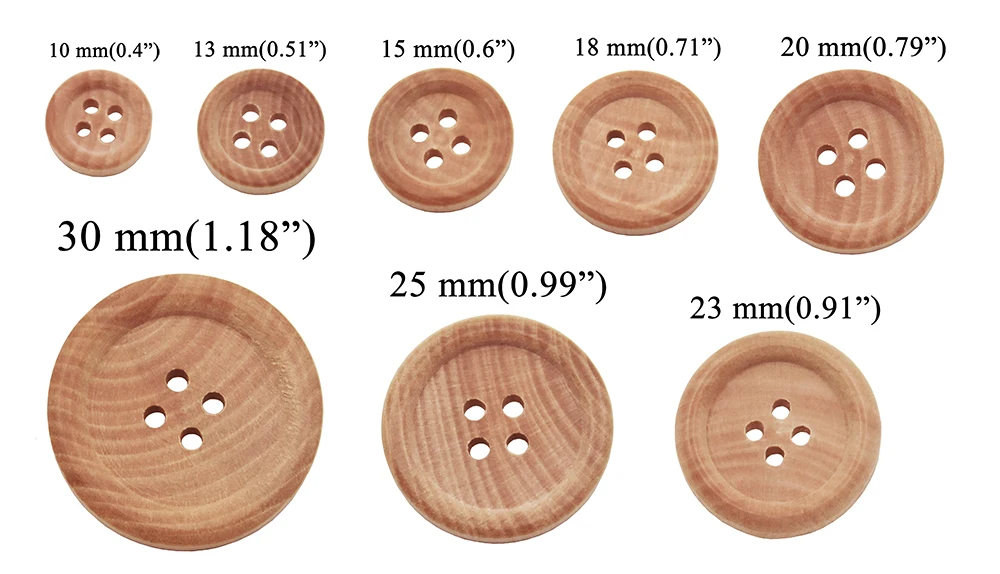 10 Stück und 30 Stück natürliche Farbe, runde Rohrleitungen, Kamelie, Holzmaserung, Holzknöpfe, 10–30 mm, Nähzubehör, Kleidung, 4 Löcher – Detail 3