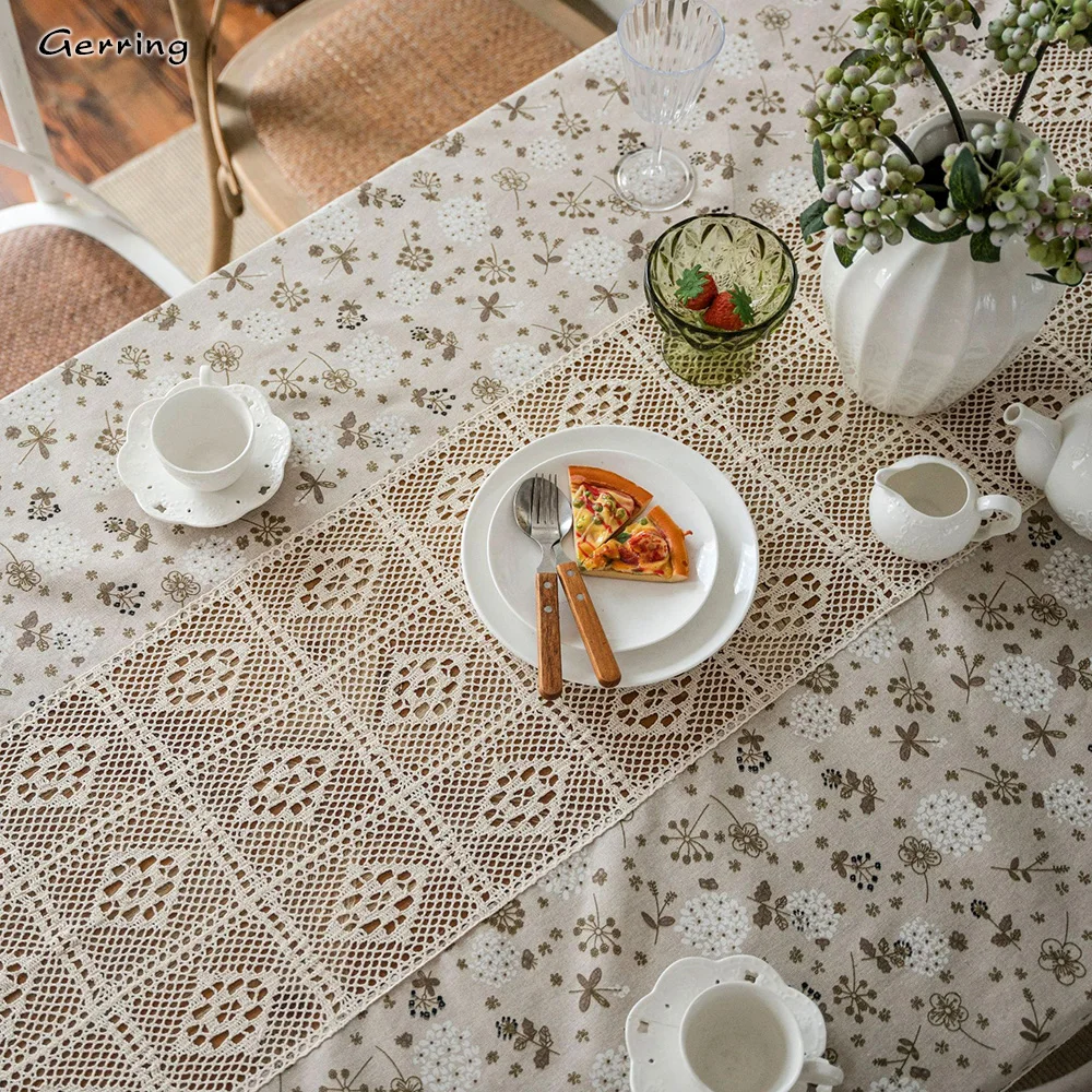 

Gerring Tablecloth Dine Tabl Dandelion Home Print Crochet Hollow Christmas Decoration 2023 Restaurant Cotton Linen Table Cover
