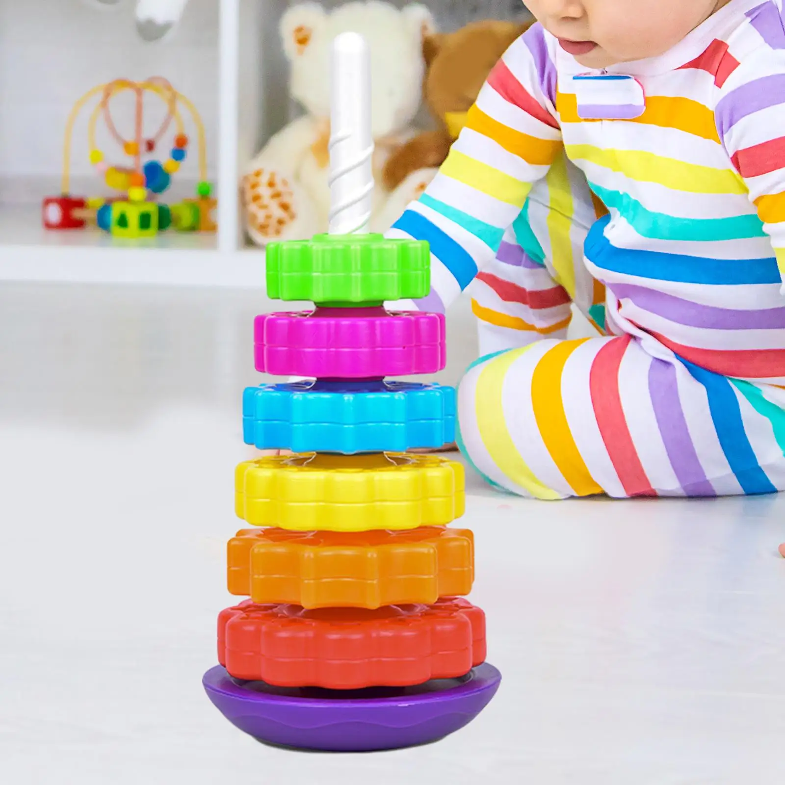 

Baby Rotating Stacking Toys Hand Eye Coordination for Toddlers 1-3 Interesting Rainbow Wheel Toy for Party Birthday Present