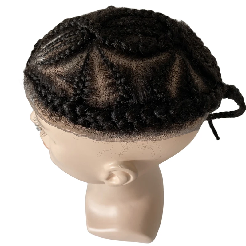 Indian Virgin Human Hair Pieces Double 8 Corn Braids Toupee 8x10 Full Lace Units for Black Men
