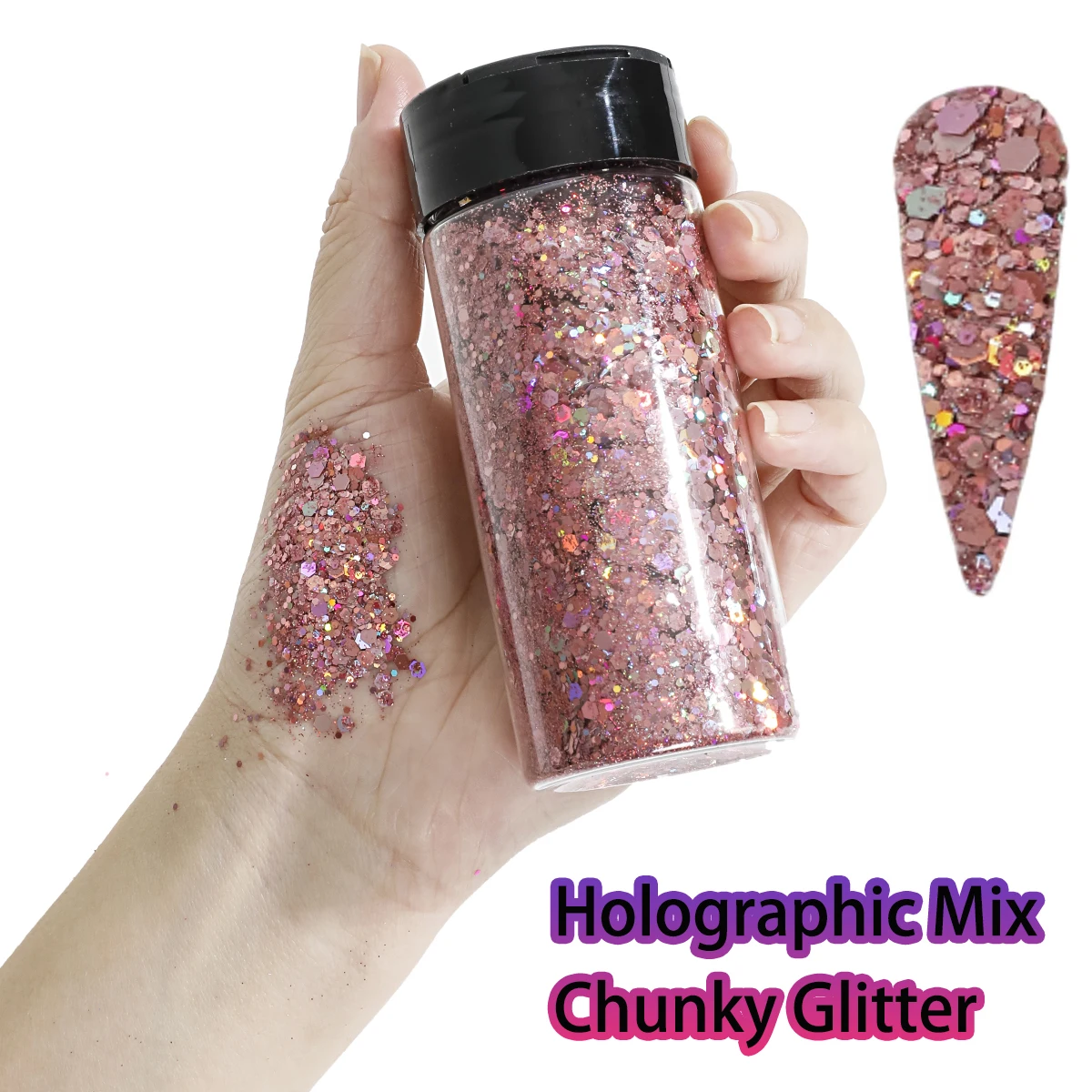 Holographic Iridescent Glitter Powder for Nail Art and Festival Decor, 80g