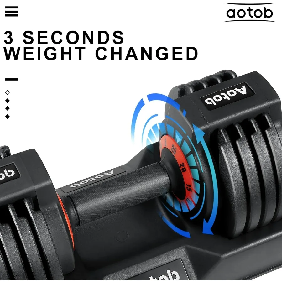 25 LBS Adjustable Dumbbell Set, Anti-Slip Fast Adjusting with Turning Handle, Adjustment for Men and Women, Weights Pair for Com