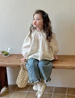 Kids Jeans Girls New 2024 Spring  Autumn Childrens Fashion Casual Wide-leg Pants Lace Princess Sweet and Lovely 1