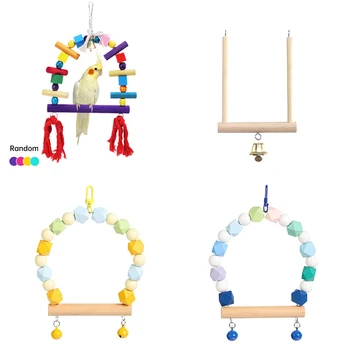 Pet Bird Swing Toys Parrot Wooden Swing Stand Pet Supplies Random Colorful Bird Swing