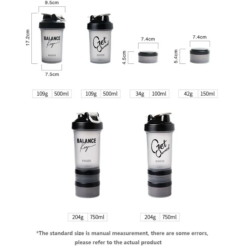 500ml Plastic Water Bottle Three Layer Protein Powder Shaker Large Capacity Stirring Cup Portable Exercise Shaker Spring Cups