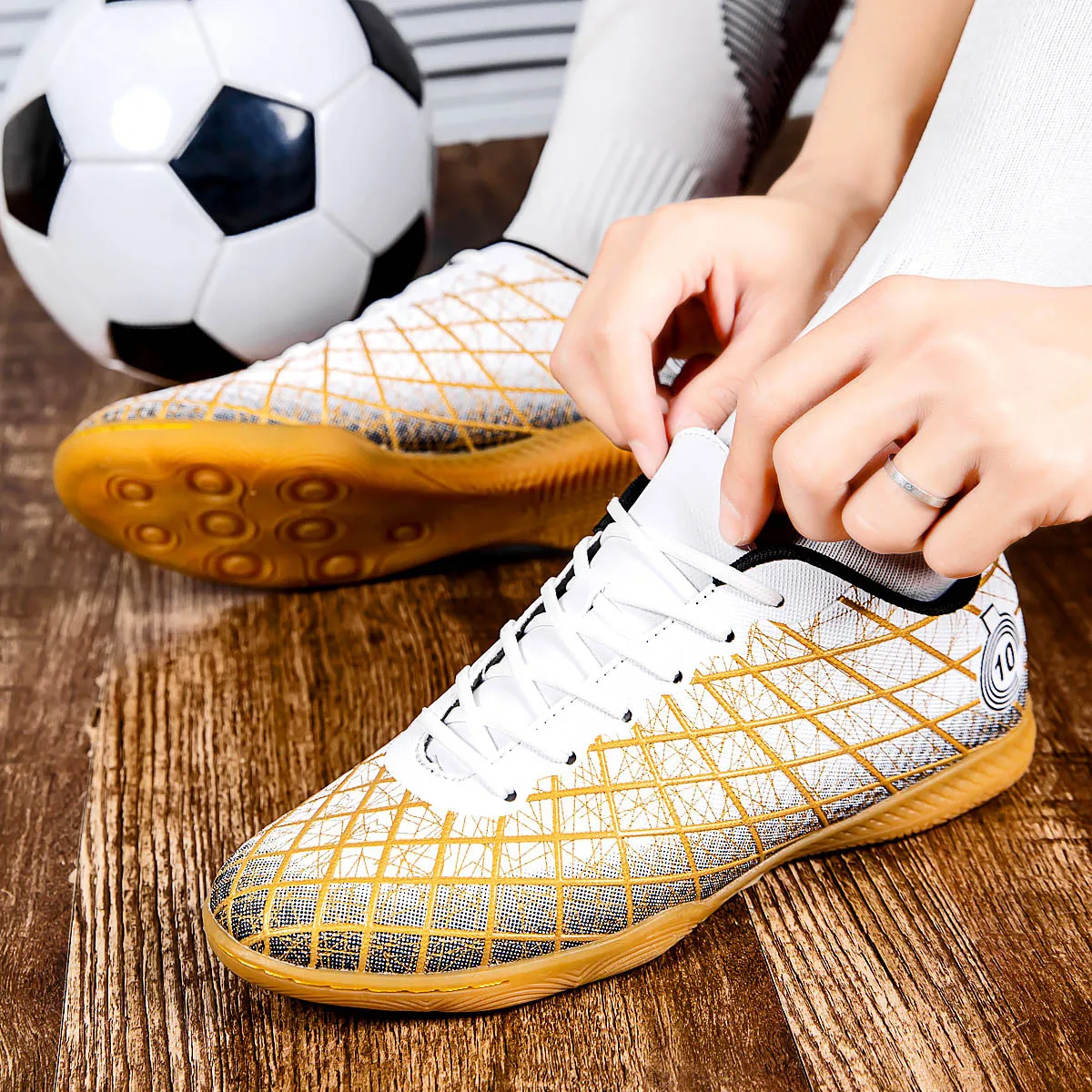 Breathable Soccer Shoes Men's Flat Indoor Training Shoes Cowhide Sole Cross-border Low Top Adult Flat Indoor Soccer