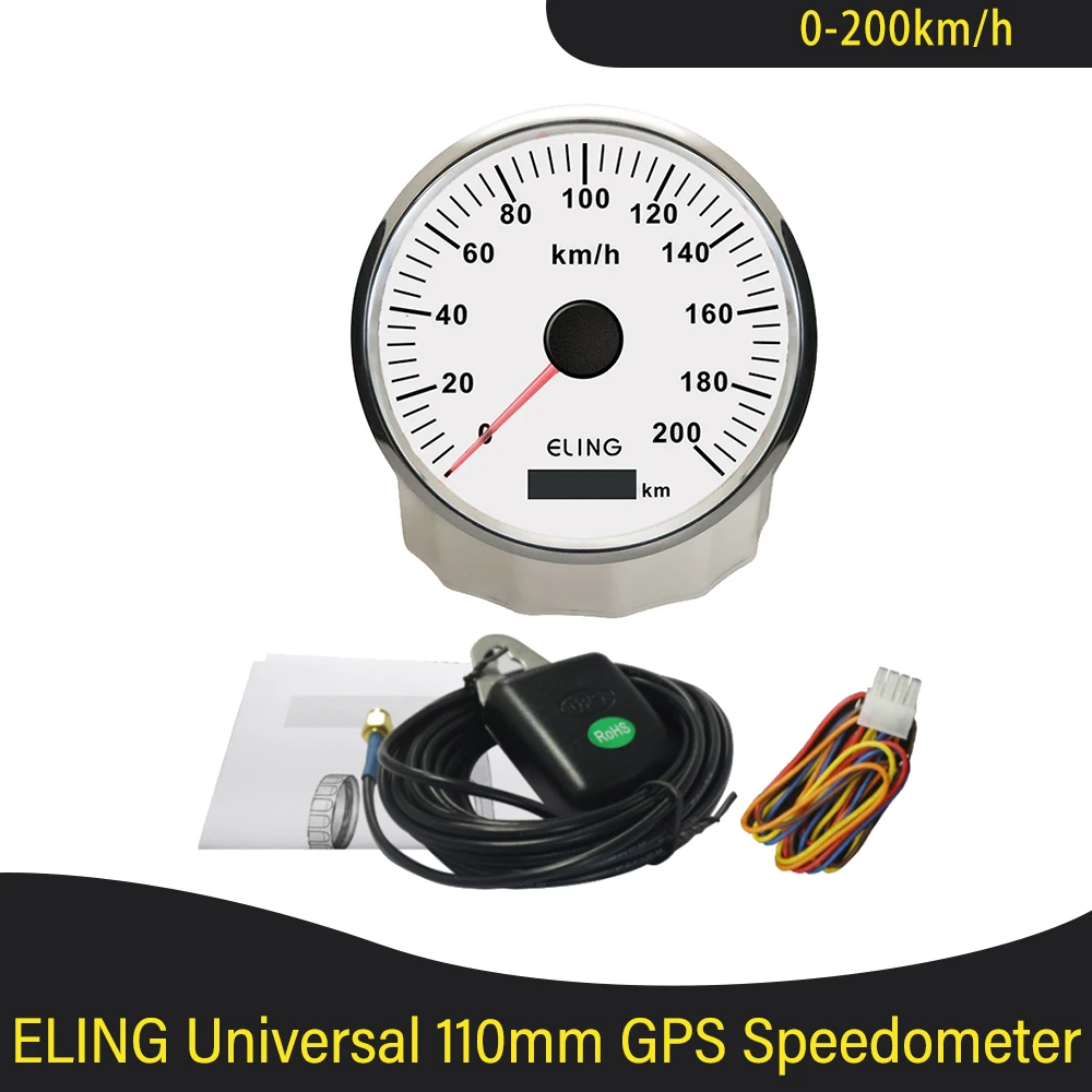 ELING Universal 110mm 0-200km/h GPS Speedometer Car Speed Gauge Total  Mileage ODO with Red and Yellow Backlight 12V/24V