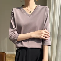 Spring And Summer New White Mercerized Cotton Cropped Sleeve T-shirt Feminine Joker 100% Cotton Bottoming Shirt Half Sleeve - Image 2