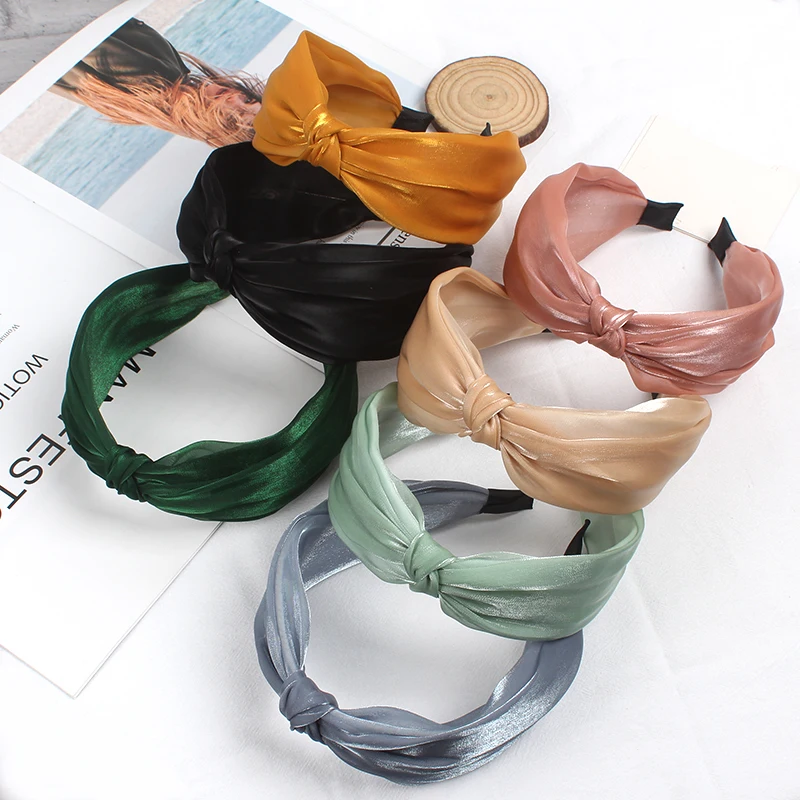 New Fashion Gauze Headband Knotted Elegant Hair Band Sweet Head Hoop Simple Hair Accessories Wide edge press hair clip convenient metal bag side edge hang buckle handmade clasp strap belt handle shoulder connect leather craft hardware accessories